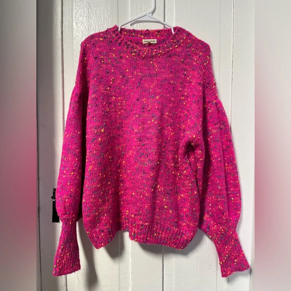 Main strip Bubble sleeve pink confetti sweater size medium - Picture 2 of 8